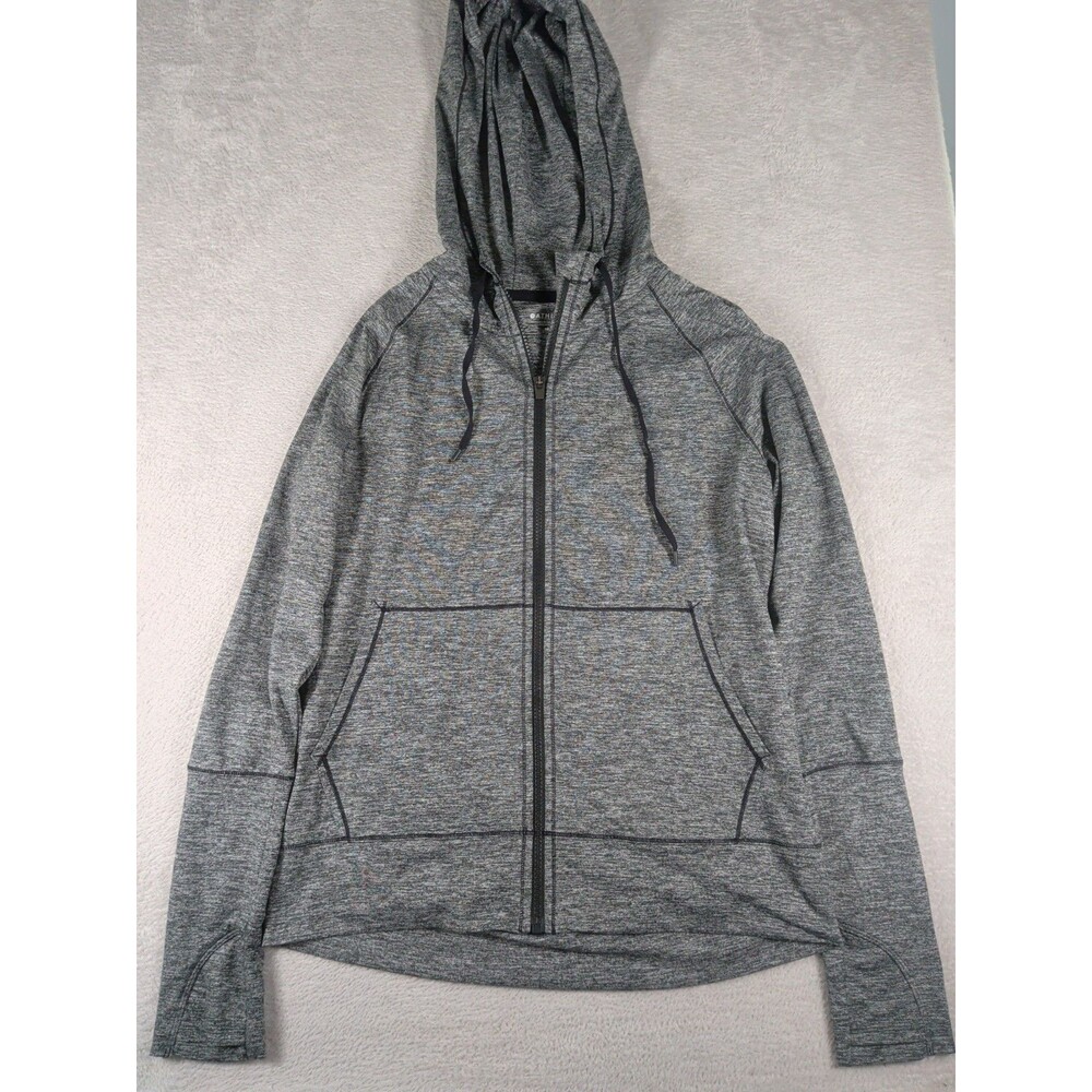 Athleta Uptempo Hoodie Jacket Women's Medium Gray Heathered Athletic Full Zip